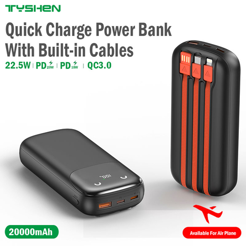 20000mAh Power Bank 22.5W/PD20W/PD18W Available with USB / Type-C / Lightning Cables
